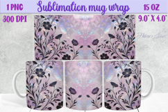 3d Lilac pastel floral mug wrap 15 oz sublimation design png Product Image 1