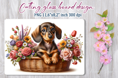 Cute puppy dog in flowers basket cutting glass board designs Product Image 1