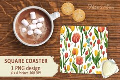 Flowers pattern square Coaster | Sublimation coaster square Product Image 1