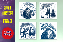 Vintage Christmas Romance Coasters PNG Bundle - 4 Designs Product Image 1