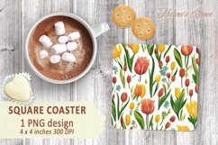 Flowers pattern square Coaster | Sublimation coaster square Product Image 2