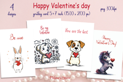 Happy Valentines day greeting card png| Retro animals design Product Image 1