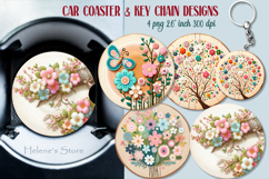 Spring round key chain designs | Blooming garden Car coaster Product Image 1