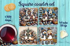Funny Christmas goose square coasters wrap sublimation png Product Image 1