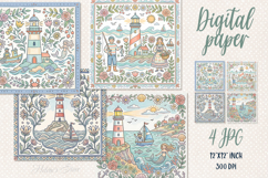 Lighthouse ocean tiles digital papers jpeg | Scrap booking Product Image 1