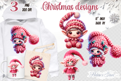 Pink Christmas crochet yarn elf clipart|Cute characters png Product Image 1