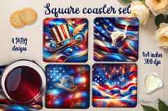 Bright Iridescent American Patriotic square coaster designs Product Image 1