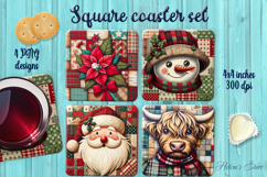 Christmas Rustic Patchwork square coasters wrap sublimation Product Image 1