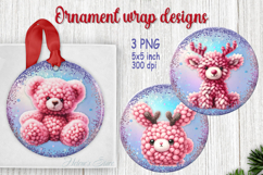 Christmas sweet bear round ornament designs png| Pink deer Product Image 1