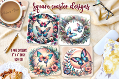 Fantasy butterfly on floral frame square coaster design png Product Image 1