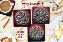 Vintage Christmas silver pattern square coasters sublimation Product Image 1