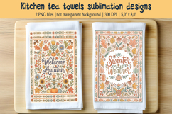 Happy harvest pastel folk floral tiles pattern kitchen towel Product Image 1