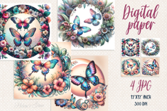 Cute Tropical butterfly digital paper|Scrap booking graphics Product Image 1