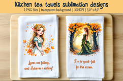 Cute elf girl and fall quote kitchen tea towel sublimation Product Image 1