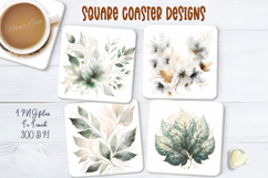 Beautiful Green leaves square coasters png | Luxury floral Product Image 1