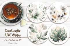 Watercolor Green Leaves round coaster sublimation designs Product Image 1