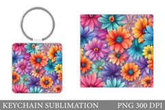 Flowers Keychain Design. Flowers Square Keychain Sublimation Product Image 1