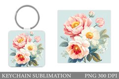 Flowers Keychain Sublimation. Flowers Square Keychain Design Product Image 1