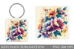 Flowers Keychain Design. Flowers Square Keychain Sublimation Product Image 1