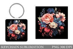 Flowers Keychain Design. Flowers Square Keychain Sublimation Product Image 1
