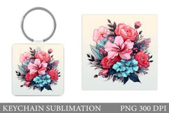 Flowers Keychain Sublimation. Flowers Square Keychain Design Product Image 1