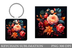 Flowers Keychain Design. Flowers Square Keychain Sublimation Product Image 1