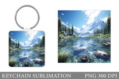 Mountains Keychain Sublimation. River Keychain Design Product Image 1