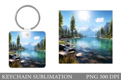 River Keychain Sublimation. Mountains Keychain Design Product Image 1