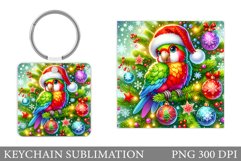 Christmas Parrot Keychain. Christmas Keychain Sublimation Product Image 1