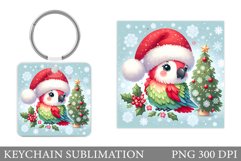 Christmas Parrot Keychain. Christmas Keychain Sublimation Product Image 1