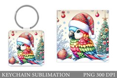 Christmas Parrot Keychain. Christmas Keychain Sublimation Product Image 1