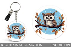 Cute Owl Keychain Design. Owl Round Keychain Sublimation Product Image 1