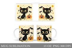 Black Cat Mug Design. Halloween Mug Sublimation Product Image 1