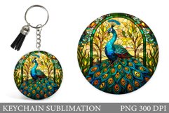 Stained Glass Peacock Keychain. Peacock Keychain Sublimation Product Image 1