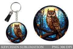 Stained Glass Owl Keychain. Owl Keychain Sublimation Product Image 1