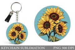 Sunflowers Keychain Sublimation. Flowers Round Keychain Product Image 1