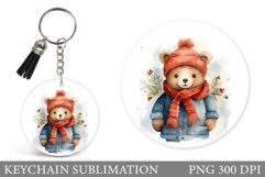 Christmas Bear Keychain Design. Bear Winter Round Keychain Product Image 1