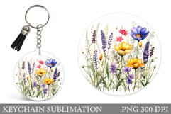 Wildflowers Keychain Design. Round Keychain Flowers Template Product Image 1