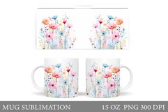 Wildflowers Mug Sublimation. Flowers Mug Wrap Design Product Image 1