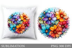 Flowers Sublimation. Colorful Flowers Pillow Sublimation Product Image 1