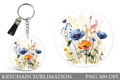 Wildflowers Keychain Design. Flowers Keychain Sublimation Product Image 1
