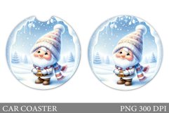 Cute Gnome Car Coaster. Christmas Car Coaster Sublimation Product Image 1