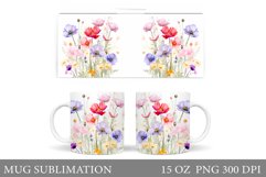 Wildflowers Mug Sublimation. Flowers Mug Wrap Design Product Image 1