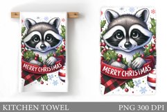 Raccoon Kitchen Towel. Christmas Raccoon Kitchen Towel Product Image 1
