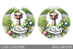 Christmas Ostrich Car Coaster. Christmas Car Coaster Design Product Image 1