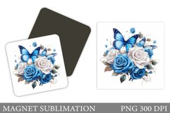 Butterflies Magnet Design. Flowers Magnet Sublimation Product Image 1