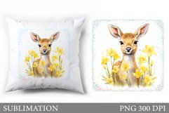 Cute Deer Pillow Sublimation. Deer Flowers Sublimation Product Image 1