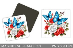 Butterflies Magnet Sublimation. Flowers Magnet Design Product Image 1
