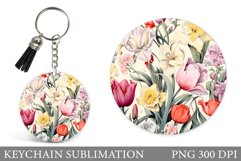 Flowers Keychain Sublimation. Flowers Round Keychain Design Product Image 1