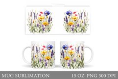 Flowers Mug Wrap Design. Wildflowers Mug Sublimation Product Image 1